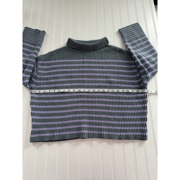 Ann Taylor Womens L Teal Purple Striped Pullover Turtleneck Sweater - Picture 6 of 8